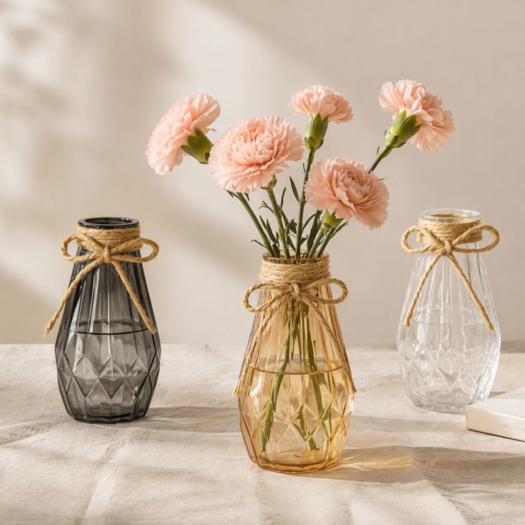 Modern Transparent Glass Flower Vase – Thickened Decorative Floral Holder for Fresh Dried Flowers Elegant Home Decor A