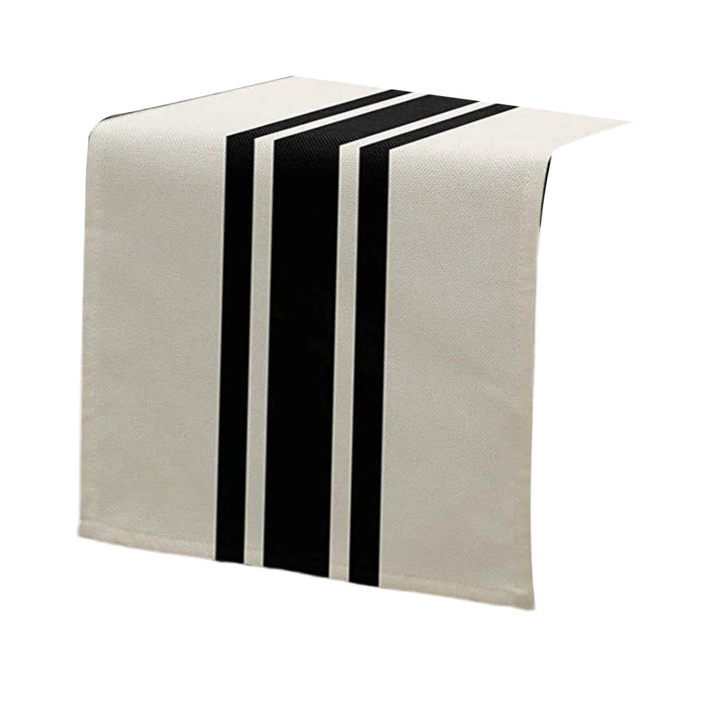Modern Geometric Table Runner Texture Dining Room Accessory Black and White Checkered 72 Inch Striped Decor Elegant for