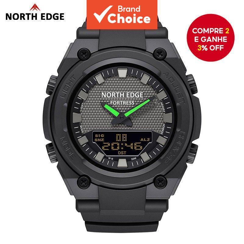 Relógio Digital Masculino NORTH EDGE Fortress - Caixa à prova de choques, 50m à prova d'água, visor duplo, ponteiros