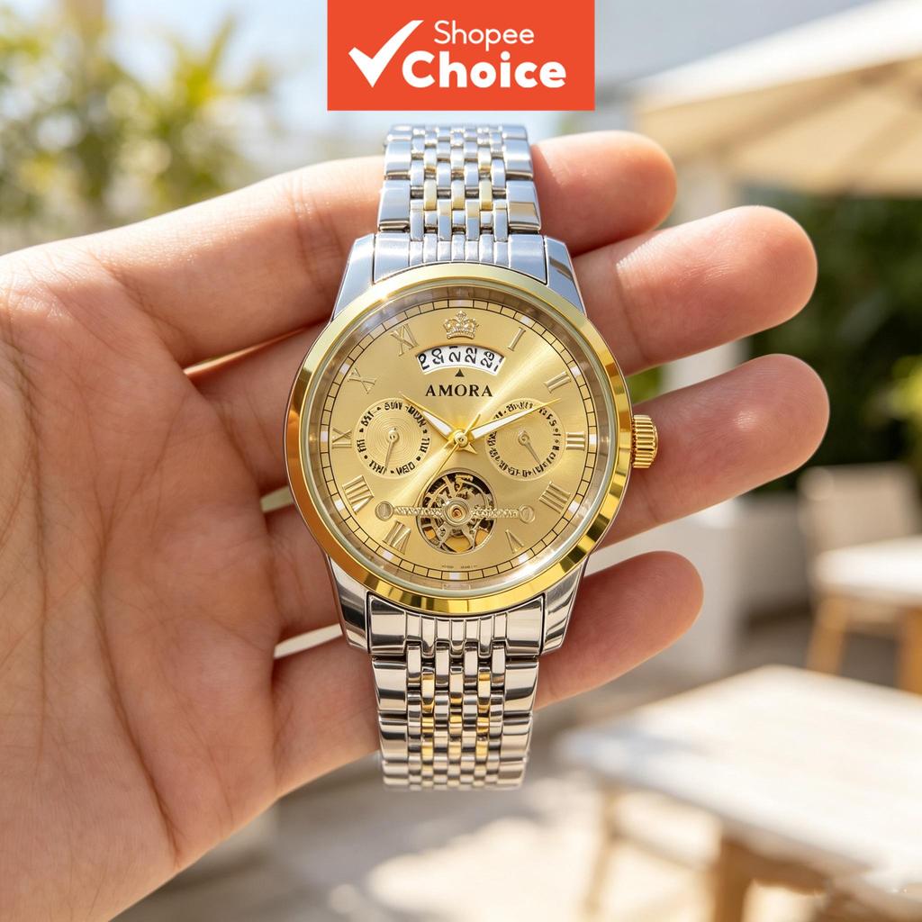 Relógio De Pulso Multifuncional Masculino Para Homens Pulseira De Aço Inoxidável Mostrador Luminoso 50m Calendário Resis