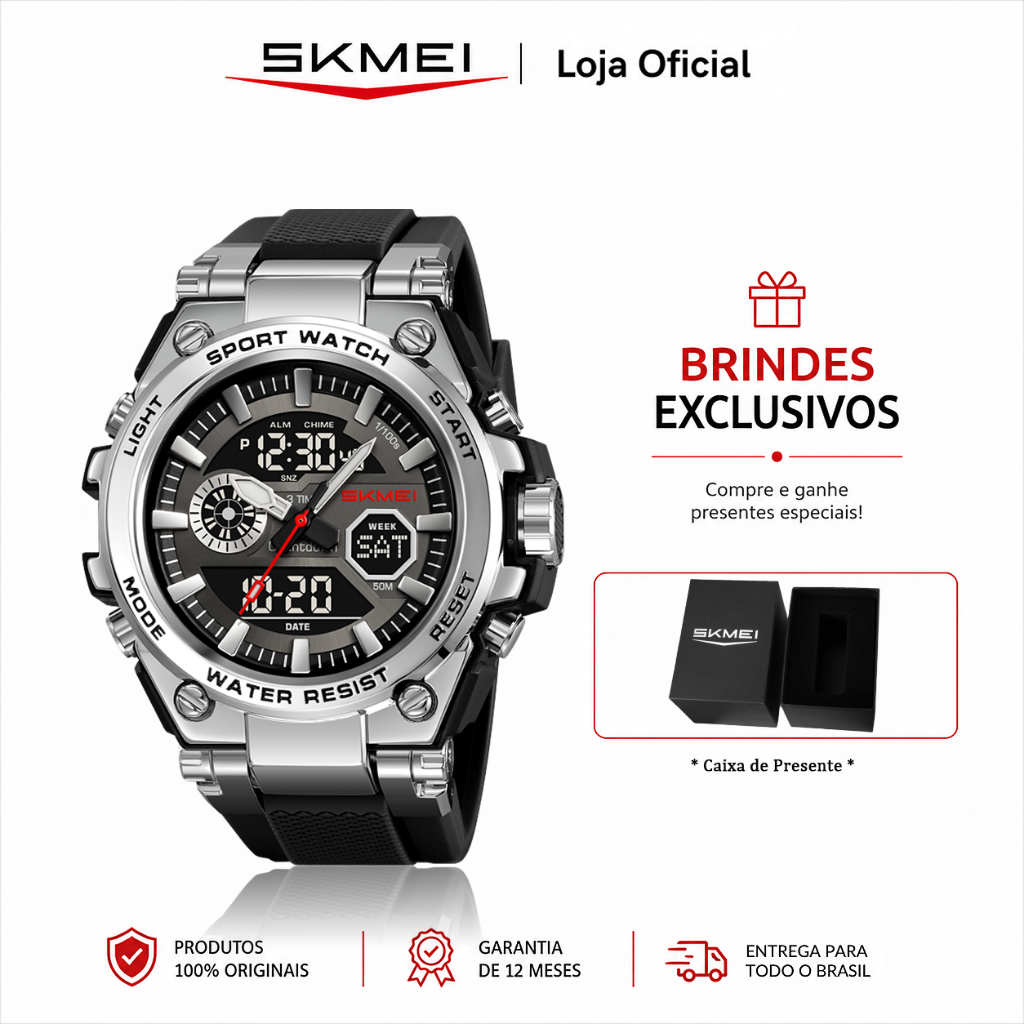 SKMEI 2417 Relógio Masculino Esportivo Digital Militar 50M À Prova d’Água Cronômetro LED Data 12/24h