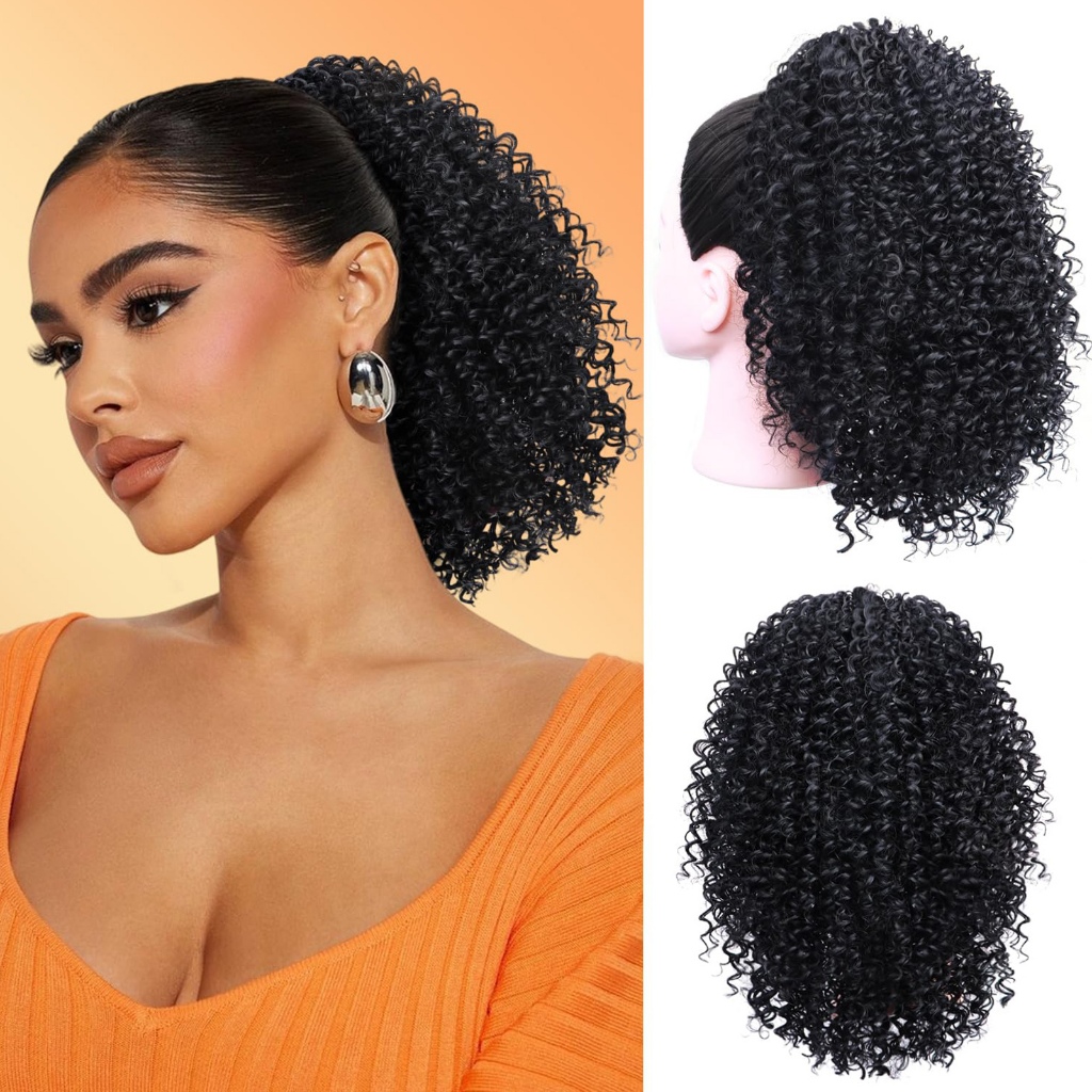 Cabelo Orgânico Curto Afro Kinky Encaracolado Com Cordão 25cm 100g