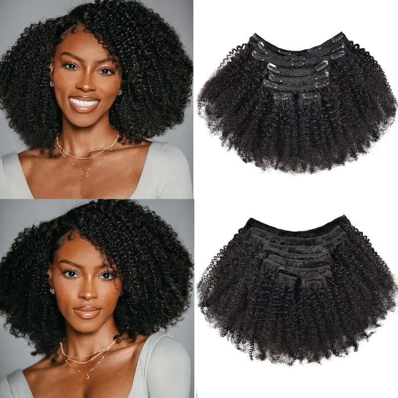 Cor Natural Afro Kinky Encaracolado Onda Clipes 8 Peças Em Extensões De Cabelo Humano Brasileiro 10-24 Polegadas Para Fe