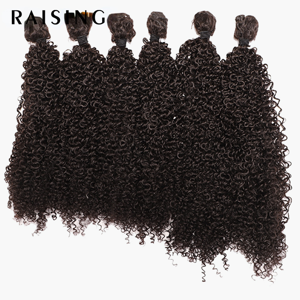 RAISING Extensões Sintéticas De Cabelo Cacheado Afro Kinky 6 Pcs/lot 260g Pacotes Sintético Longo Ombre Brown Weave Fibras Falsas
