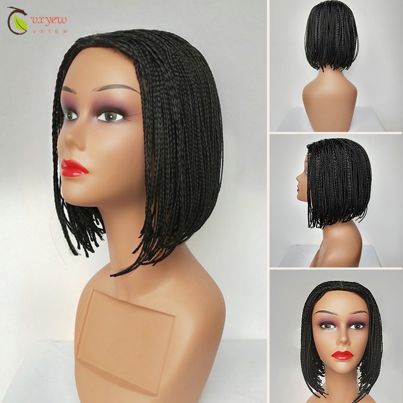 Peruca Afro Kinky Trançado Cabelo Curto Preto Completa Com Fivela Ajustável Extensão De Em Malha Fácil De Usar Sem Clip De