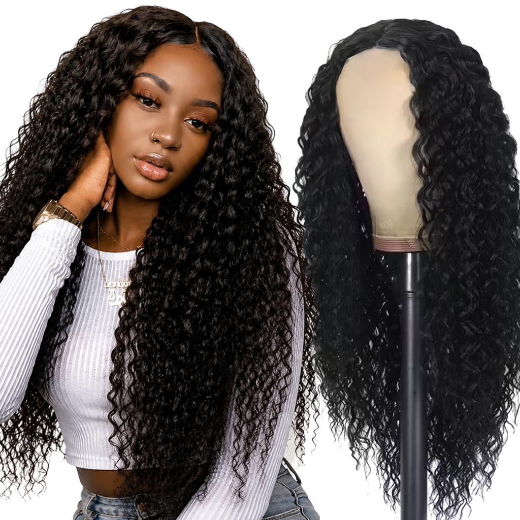 Peruca Afro Curly 70cm Longa Feminina Com Couro Cabeludo Realista U Natural Preto Meia-peruca