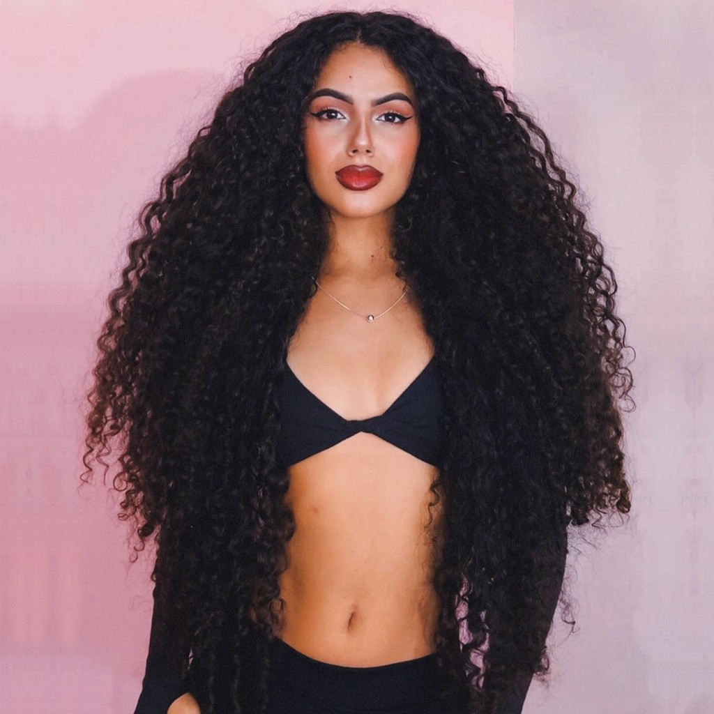 Peruca Encaracolada 70CM Longa Afro Kinky Cabelo Orgânico
