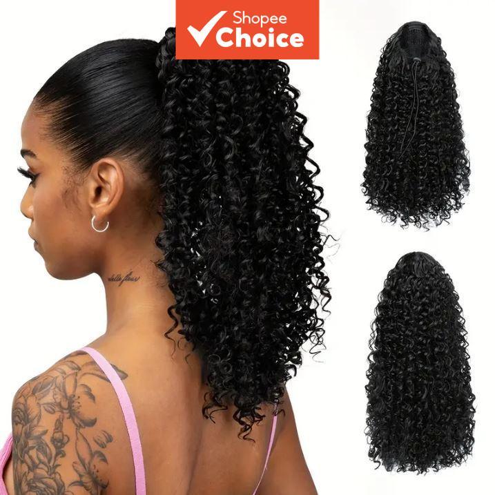 Feminino Clip-in Rabo De Cavalo Afro Puff Kinky Encaracolado Cordão Extensão De Cabelo 18 Polegada