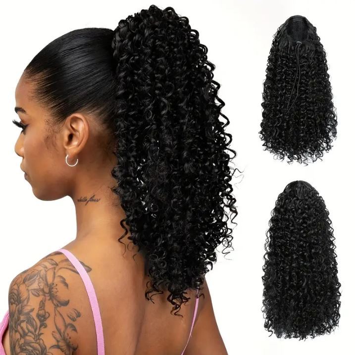 Feminino Clip-in Rabo De Cavalo Afro Puff Kinky Encaracolado Cordão Extensão De Cabelo 18 Polegada