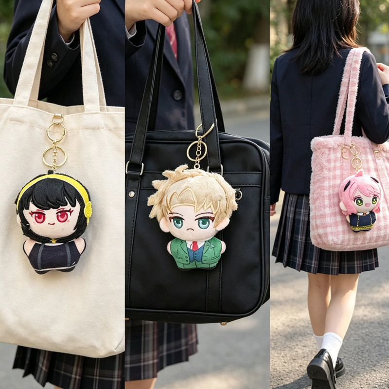 1/3Set of cute anime family plush toy keychains, soft cotton bag pendants, kawaii cartoon accessories