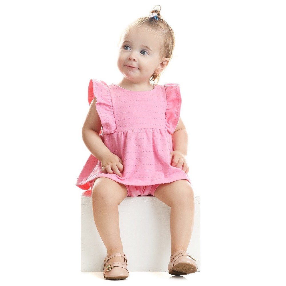 13702 CONJUNTO BEBE MENINA P-M-G BATA COM SHORT COTTON COM PINGENTE