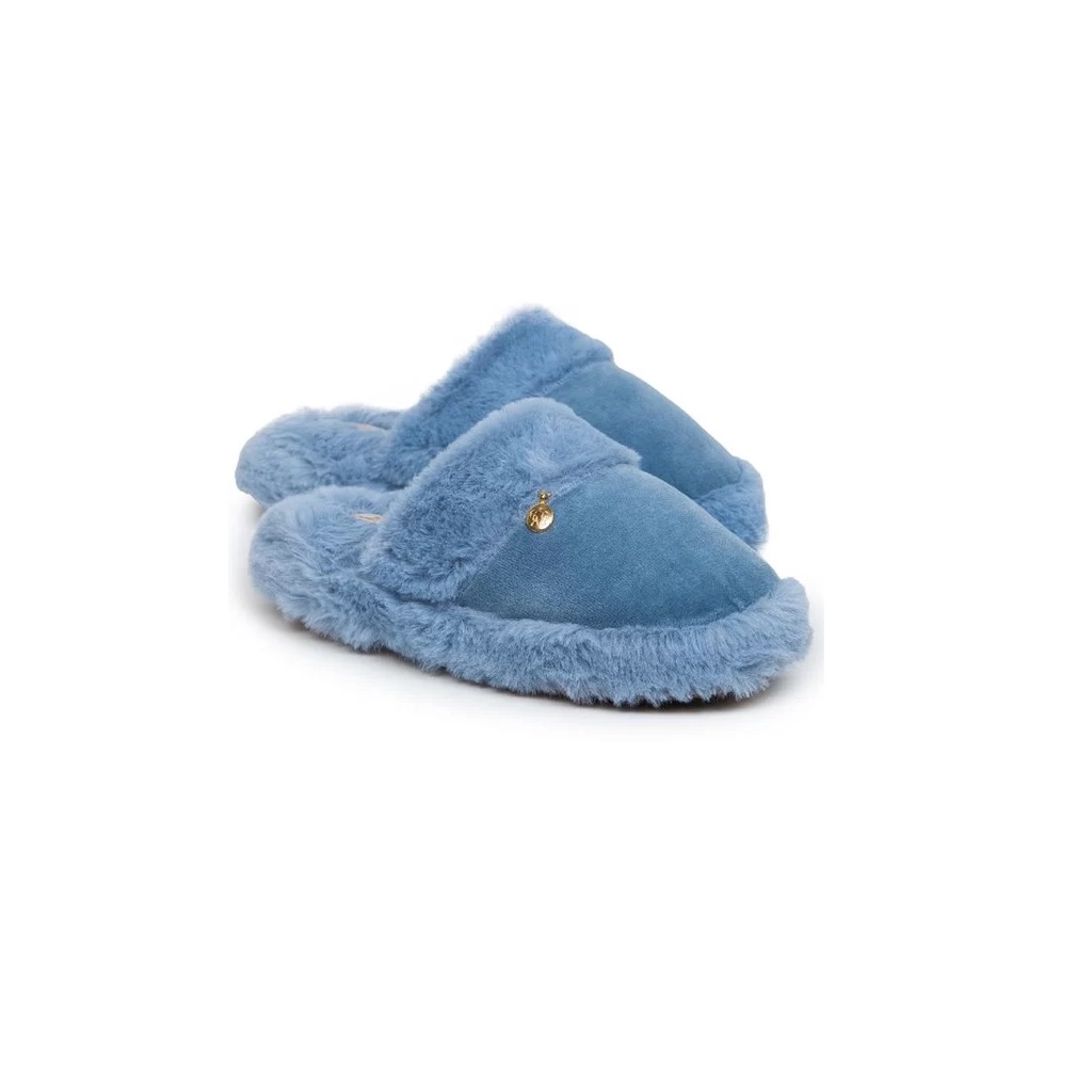 Pantufa Cotton Day com pingente Azul Zimbro TAM 37X38