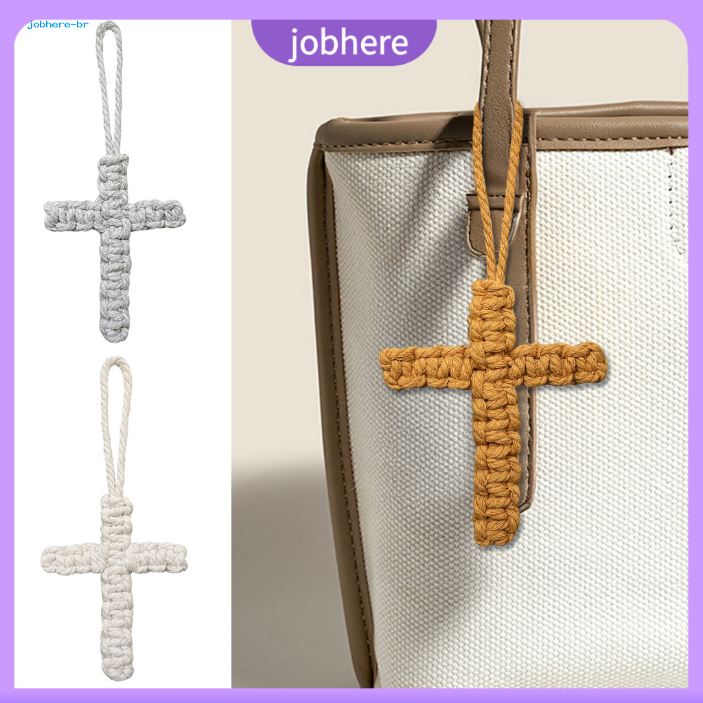 Keyring Christian Keychain Hand-woven Cotton Rope Braided Cross Pendant Religious Symbol Bag Charm Accessories for Men W