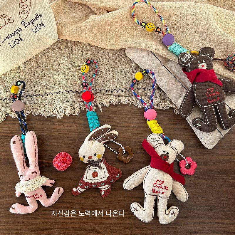 Korean New Cloth Cotton Cartoon Bear Rabbit Keychain Trendy Apron Rabbit Ornaments Handbag Pendant 41NZ