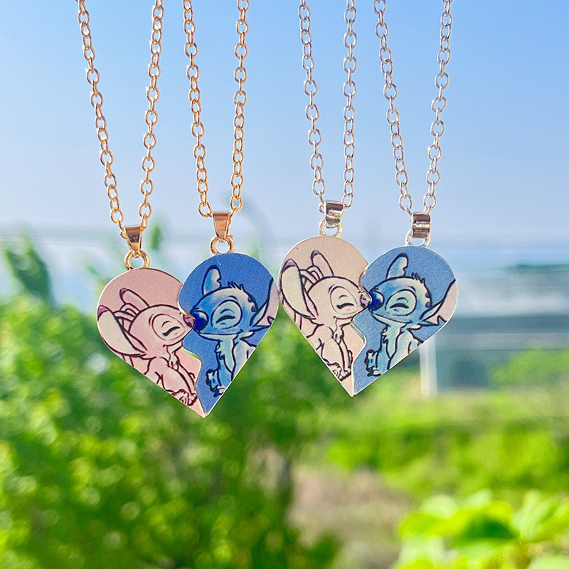 Colar Casal Imã Coração Encaixe Personagem Azul E Rosa 2 Em 1 Chaveiro Presente Criativo