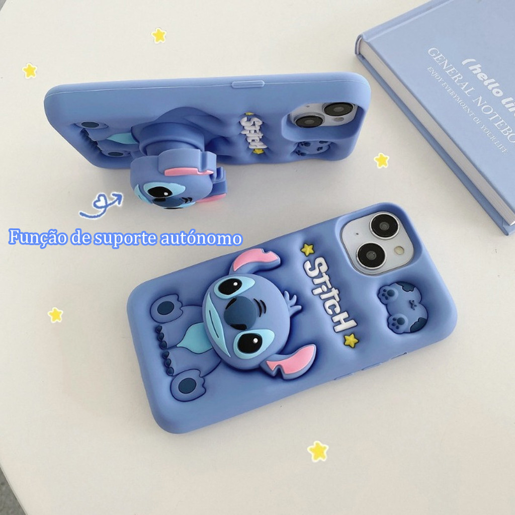 Capinha 3d de silicone do stitch para iphone 11/12/13/14/15 Pro max capa de telefone de silicone ponto de desenho animado proteção de câmera com tudo incluído anti-queda capa anti-choque à prova de choque