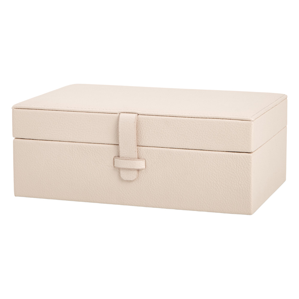 Caixa Decorativa C/ Tampa Porta Objetos Multiuso Em MDF Off White Revestido Couro Sintético Mesa