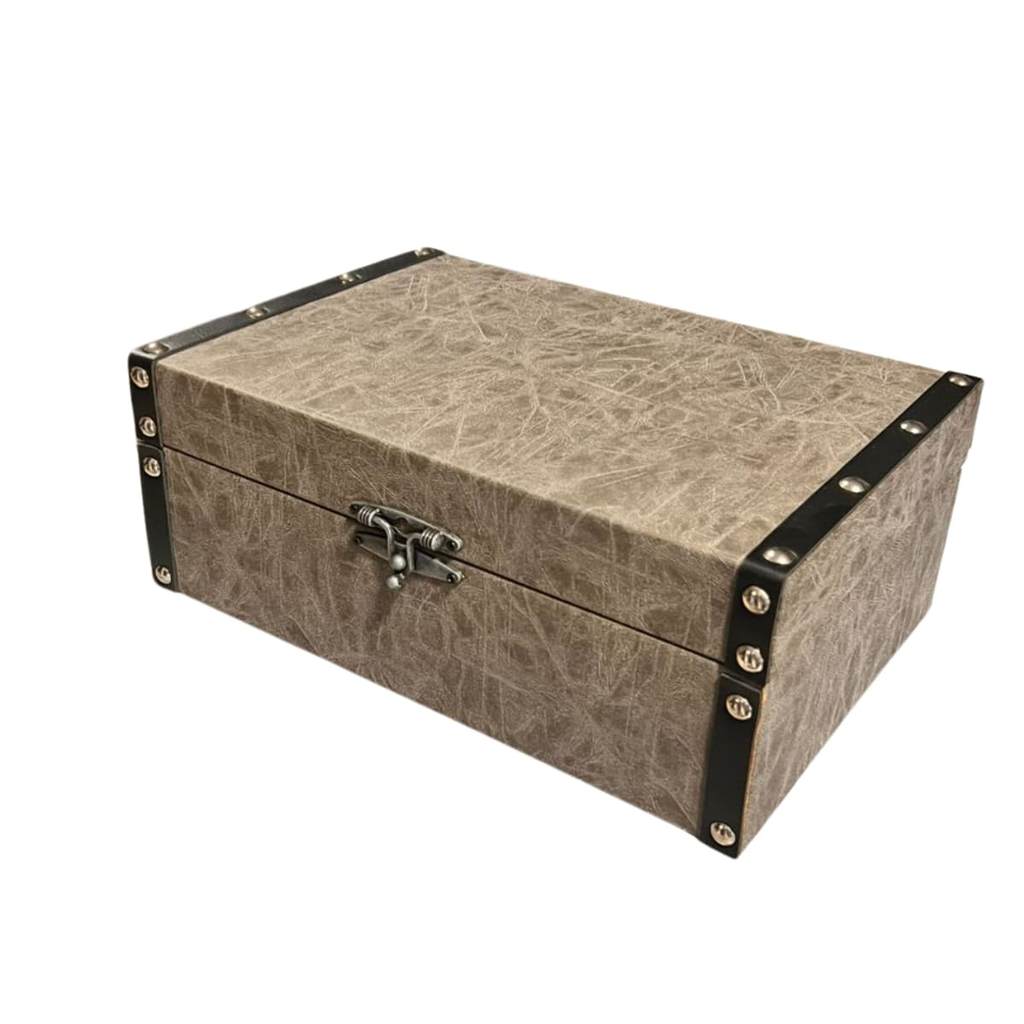 Caixa Baú Decorativo Couro Cinza - M 25,5X17,3X10 cm
