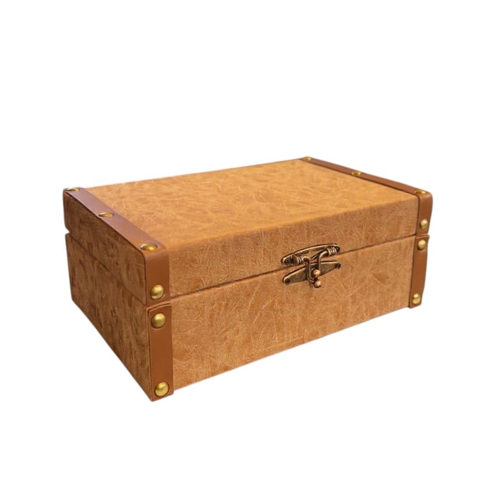 Caixa Decorativa em Couro Caramelo - P 20,6X13,1X8 cm