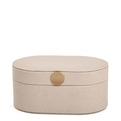 Caixa em mdf com revestimento couro bege oval grande - 18237