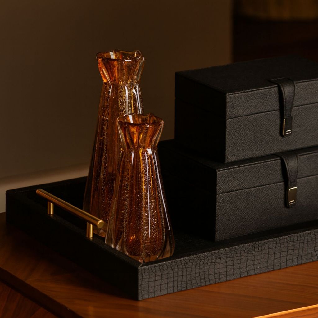 Caixa Decorativa Organizadora Em Couro 25x14x9 Cm Paramount Ideal Para Closet E Casa