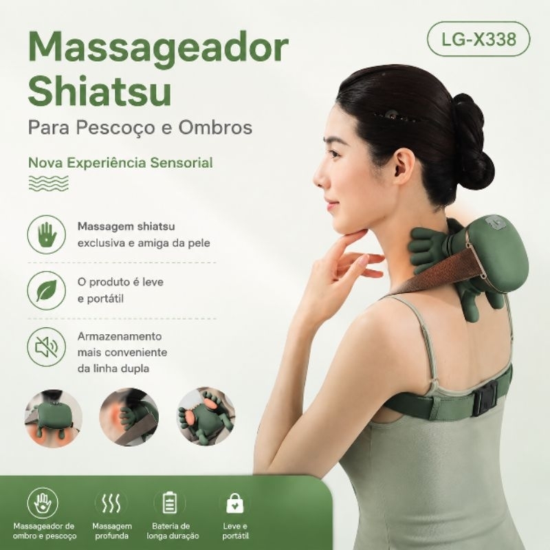 Massageador Shiatsu Elétrico Para Pescoço e Ombros LG-X338 | Alívio e Relaxamento em Qualquer Lugar