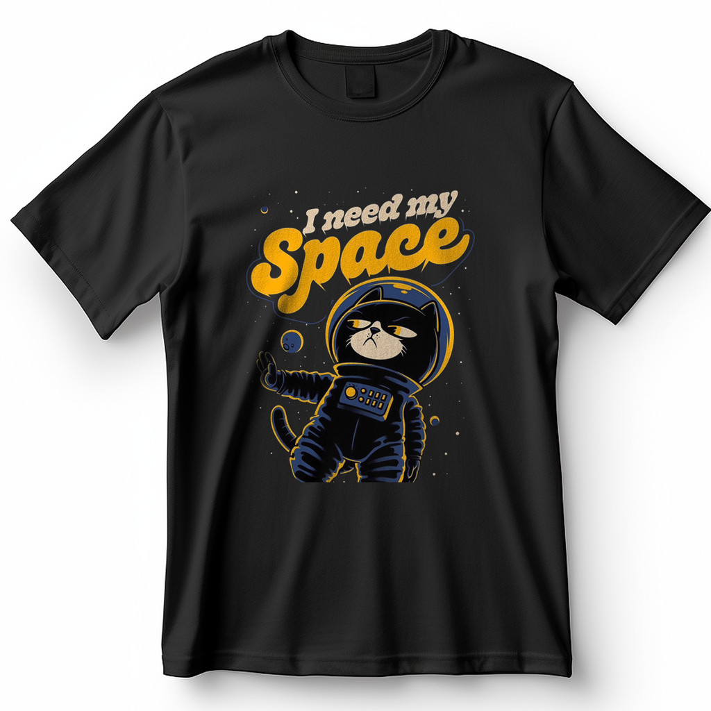 Camiseta Gato Astronauta I Need My Space Planeta Estrelas Camisa de Meme 100% Algodão