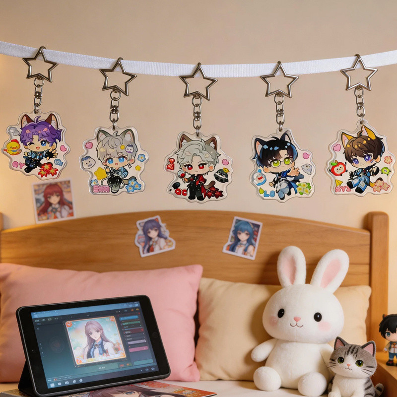 5item/Set《Love and Deep Space》Anime character Xavier、Zain、Raphael、Caleb、Celestia、Little Star Super Cute Keychain