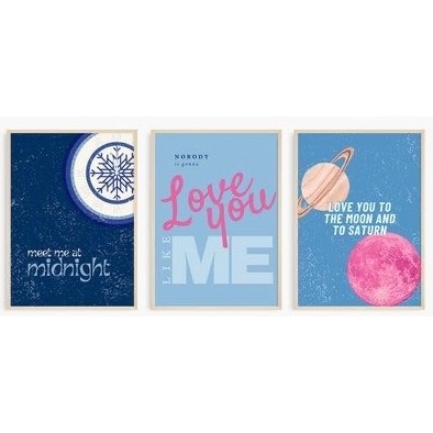 Quadros decorativos Midnight Snow Love You Like Me Space Star (3 peças)