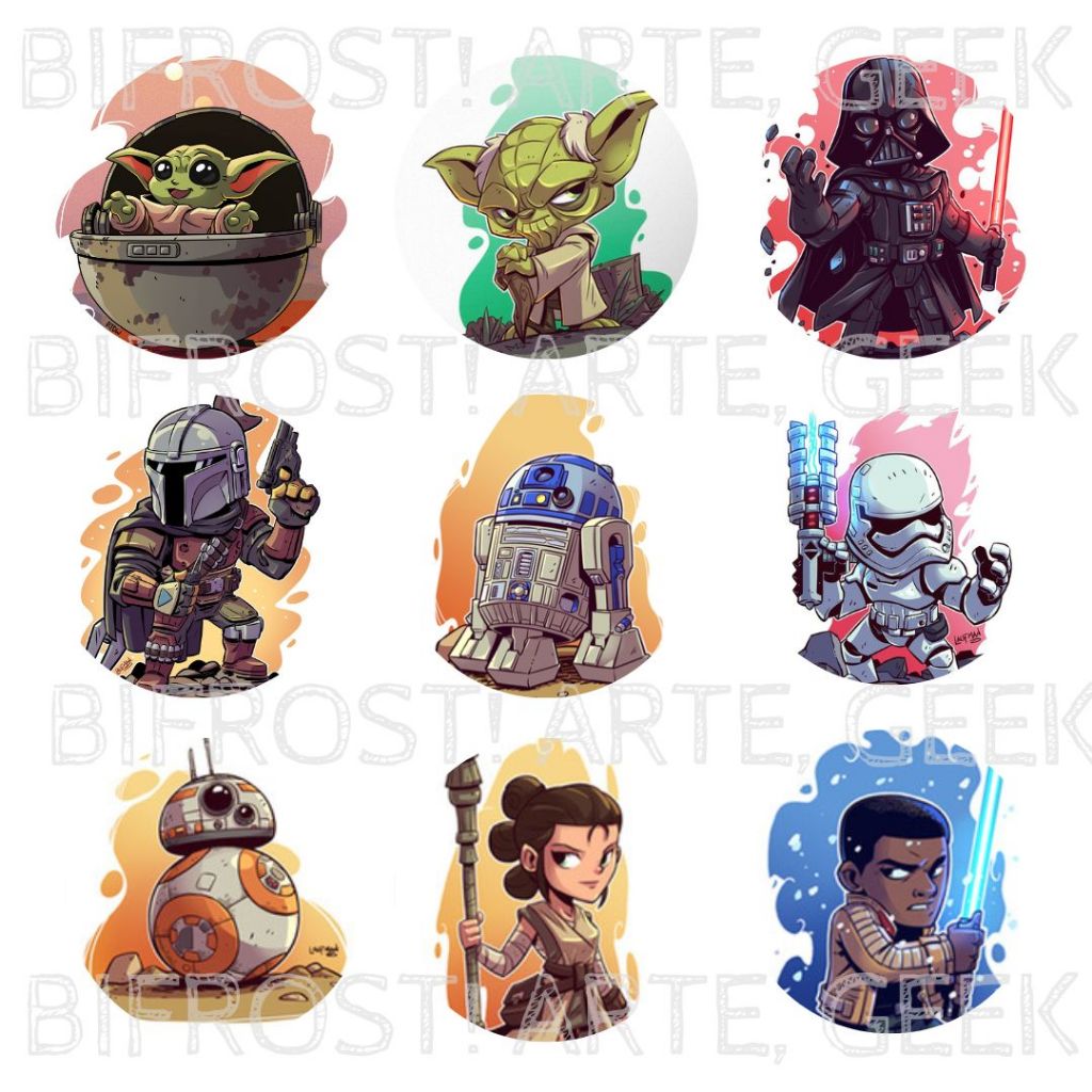 Kit 9 Botons Star Wars Geek Otaku Space Opera Sci-fi Pin colecionável Geek Otaku