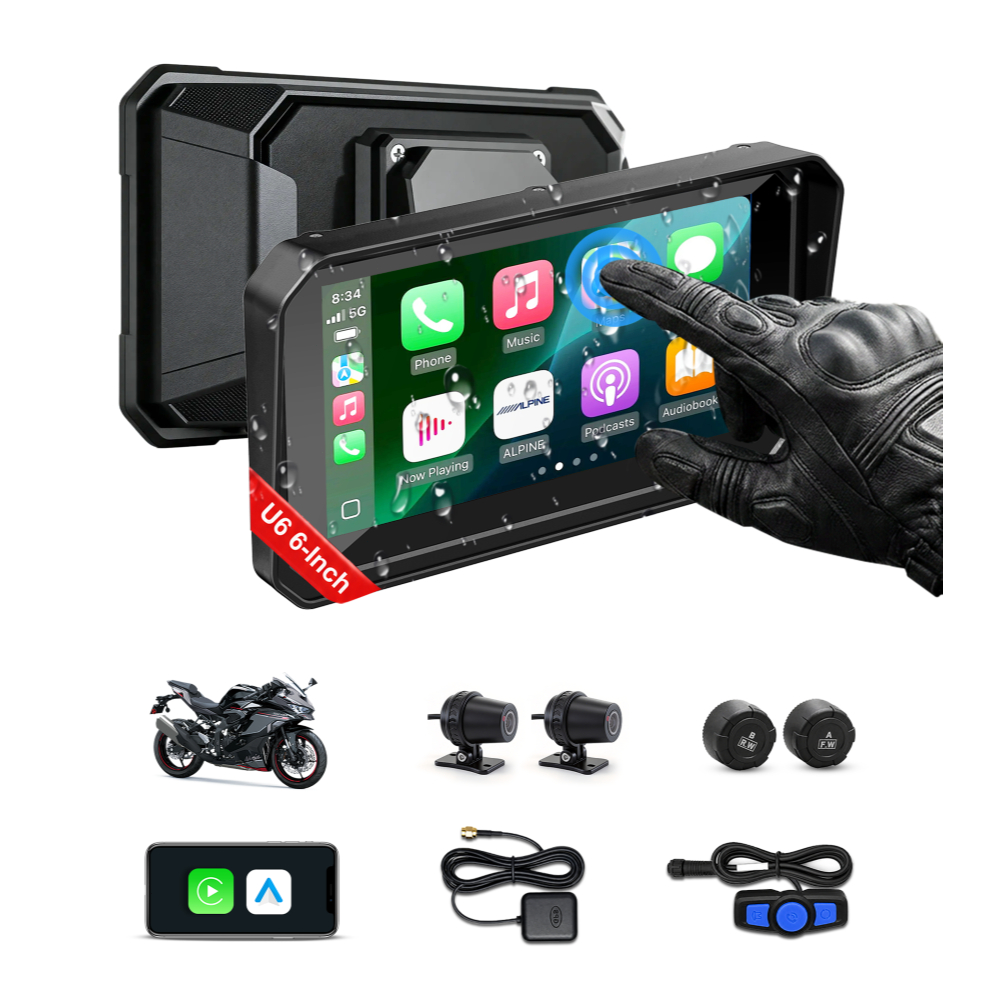 Aoocci U6 U7 Android 14 Tela para Moto 6"/7" Wireless CarPlay Android Auto Câmera Dupla 1080P GPS TPMS
