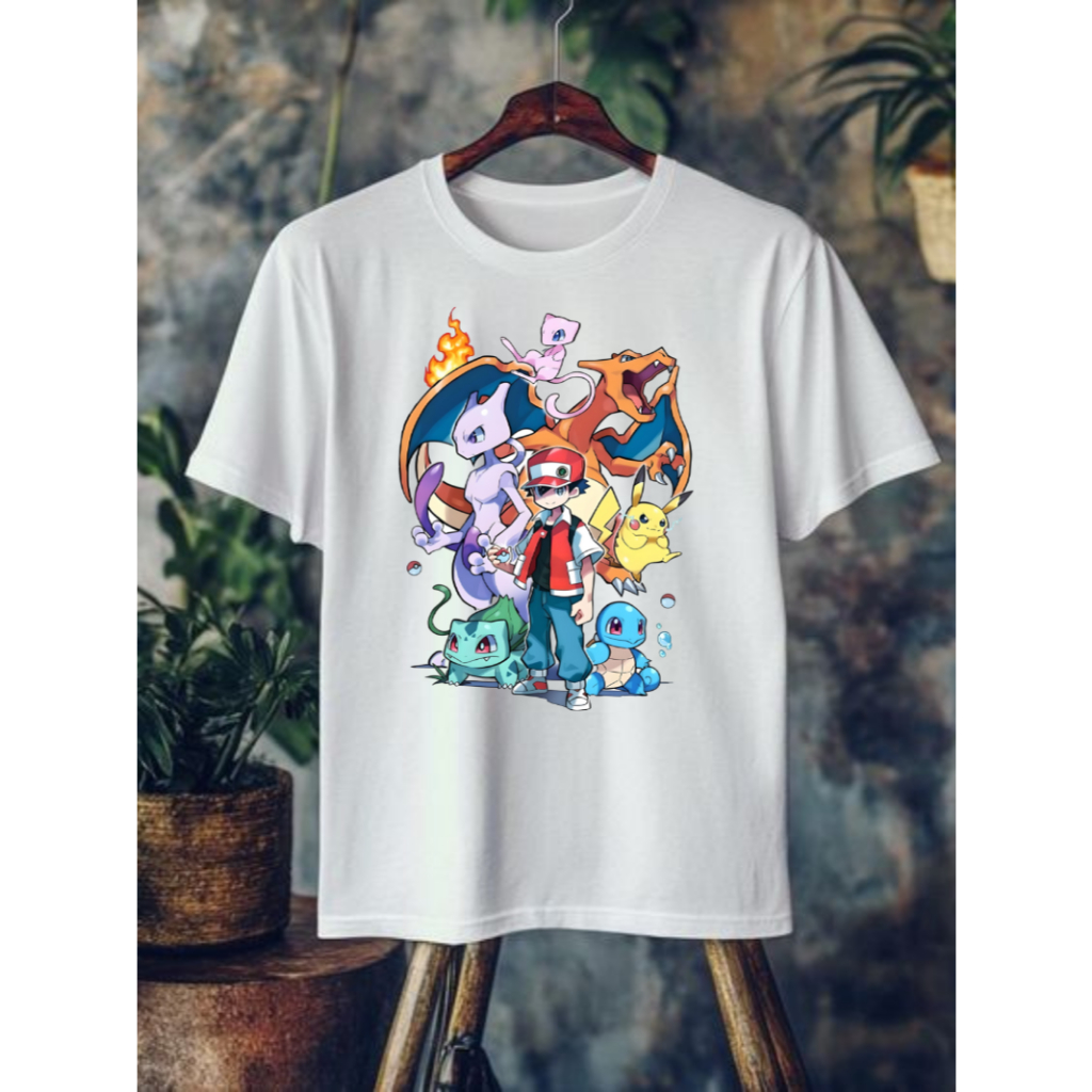 Camiseta Pokémon Adulto e Infantil  Mewtwo Bulbasaur Pikachu Squirtle Charizard Desenho Camisa Algodão Unissex