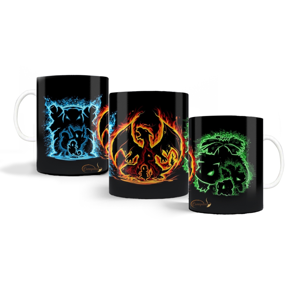 Caneca pokemon evolução Charizard bulbasaur squirtle xicara personalizada ash café
