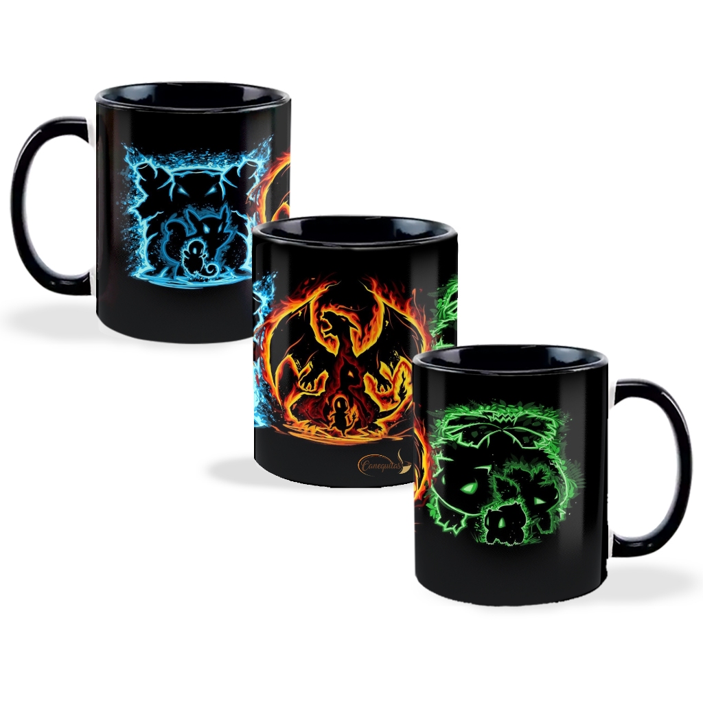 Caneca Colorida pokemon evolução Charizard bulbasaur squirtle xicara personalizada ash café diferente