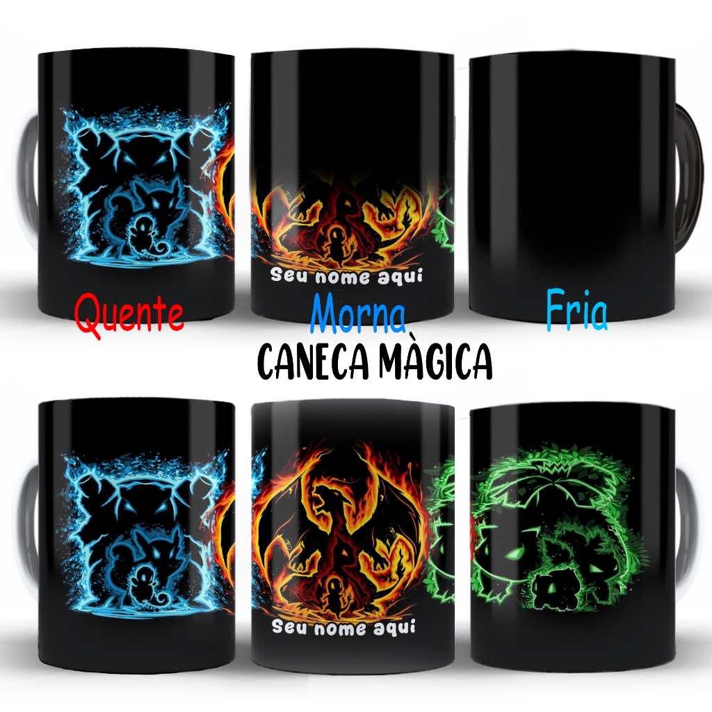 Caneca Mágica pokemon evolução Charizard bulbasaur squirtle xicara personalizada ash café diferente
