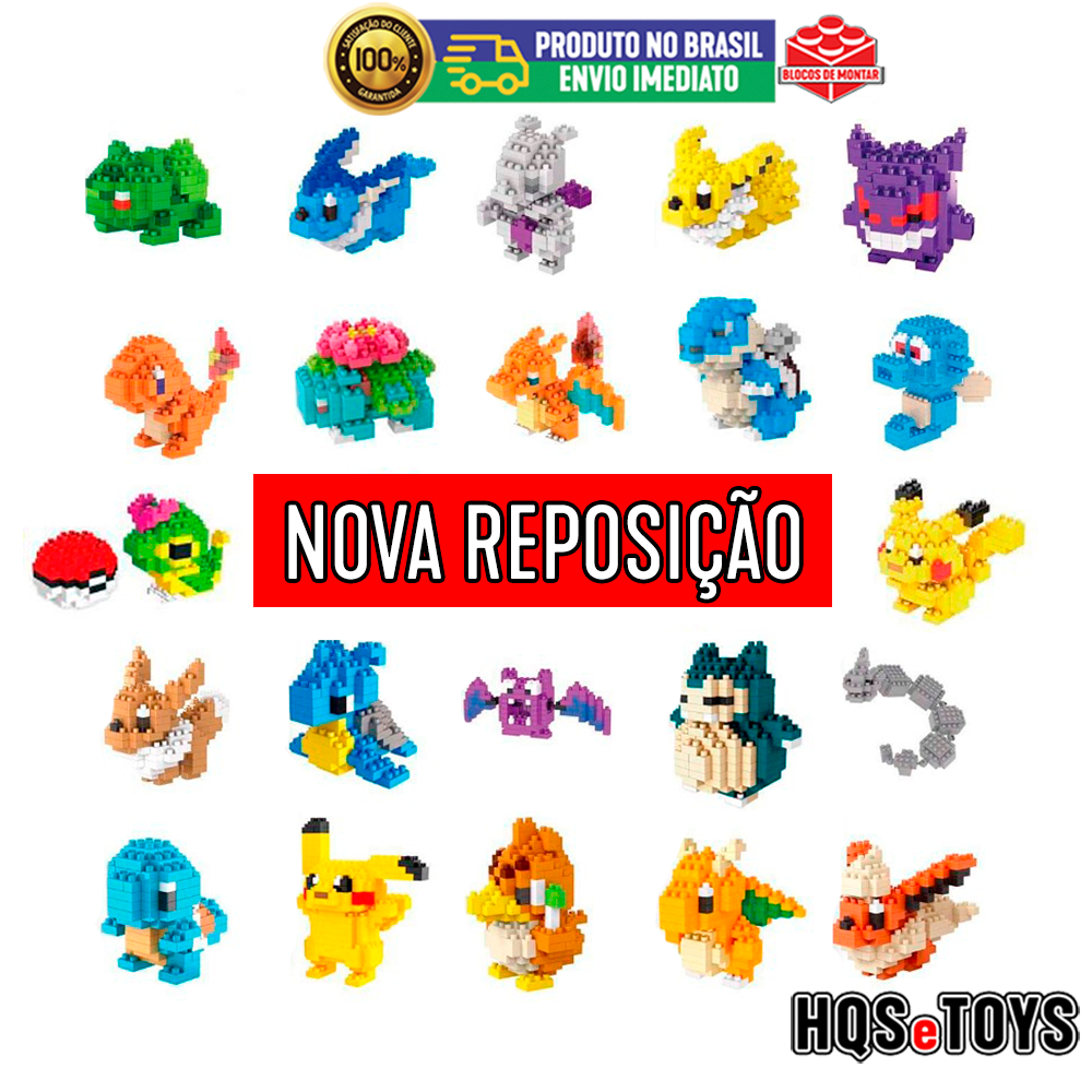 Boneco Pokemon Micro Blocks Pikachu charmander Eevee Charizard Bulbasaur mini Nano Blocos de Montar