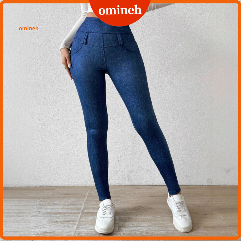 Women Leggings Warm Velvet Lined Women’s High Waist Pencil Pants Imitation Jeans with Pockets Tight Fit Winter for Wor