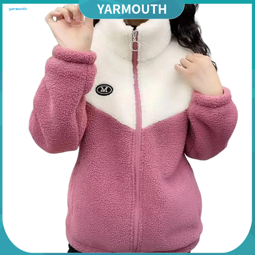 Women's solid color fleece sweatshirt jacket plus velvet thickened windproof and warm