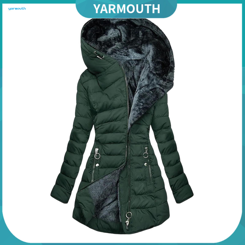 Women Jacket Velvet Lined Coat Women’s Winter Plus Size Padded Mid-length Hooded with Plush Lining Warm Windproof Down