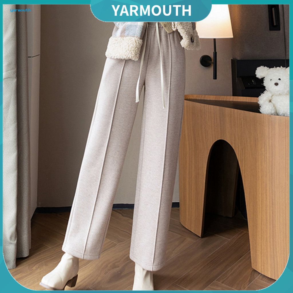 Elastic Drawstring Wide-leg Pants Winter Women’s Warm Velvet Lined High Waist Wide Leg with Pockets – Thickened for