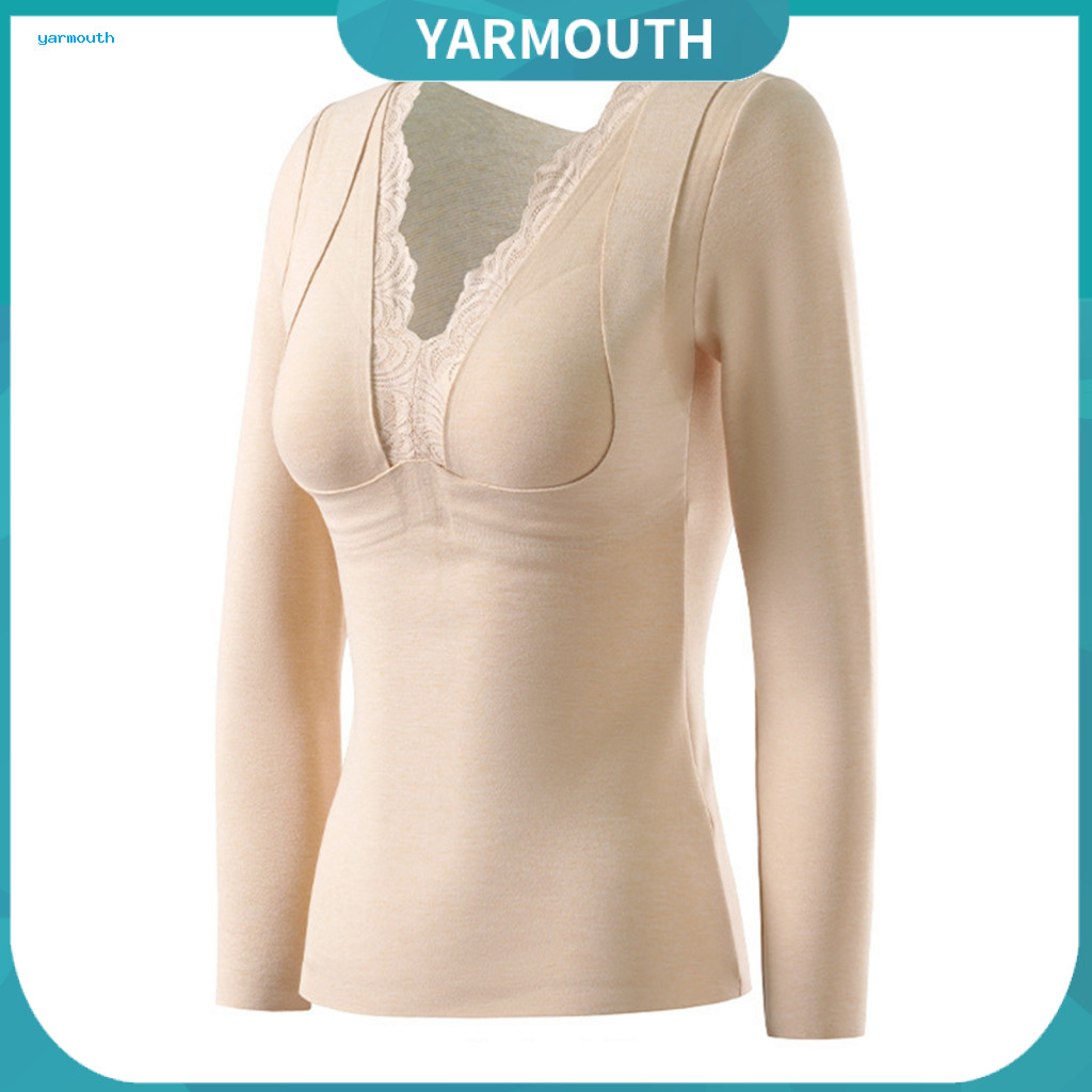 Thermal Clothing with Chest Pads Machine Washable Tops Velvet Long Sleeve Pullover Top Built-in Double Layer Warm Winter