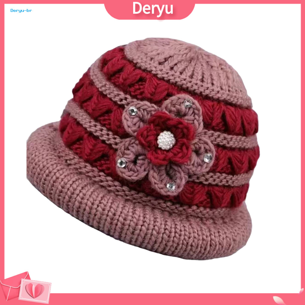 Soft Velvet Headwear Floral Pattern Hat Winter Basin for Women – Knitted Thermal Cap Warm for Middle-aged Elderly Ladi