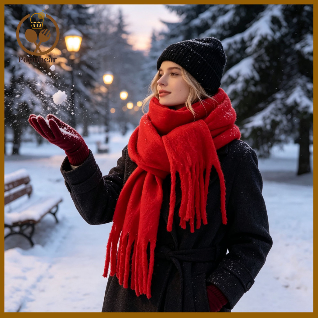 Winter Warm Scarves for Women Elegant Solid Color Neck Scarf Thickened Imitation Rabbit Fur Velvet for Wrap with Tassels
