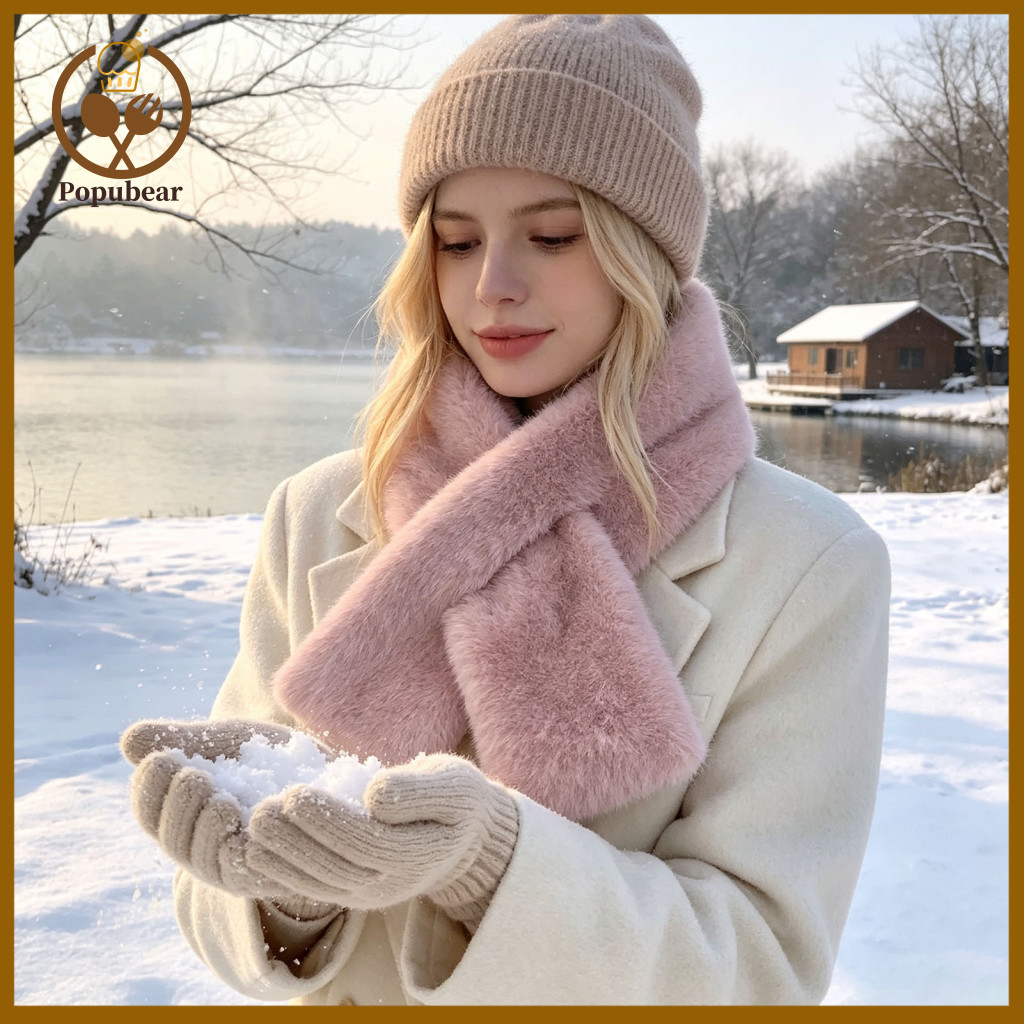 Winter Warm Plush Scarf Double Velvet Neck Warmer Women’s Faux Fur Soft Short Collar Lightweight Cozy Weather Accessor