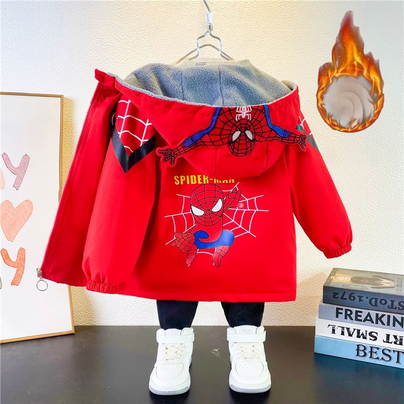 Casaco De Inverno Homem-Aranha Casacos Espessos Kids Coats Winter Boys Plus Velvet Warm Outerwear Roupa De Algodão