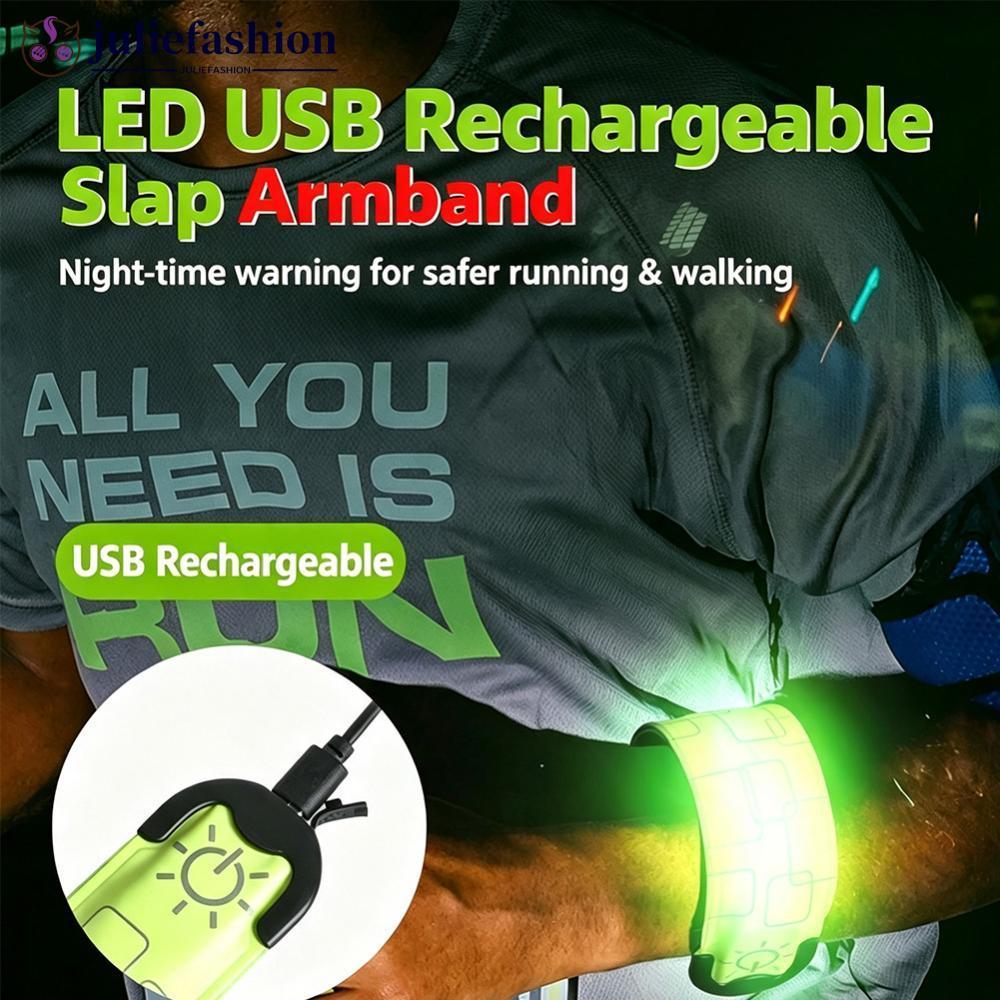 JULIEFASHION USB Recarregável LED Braçadeira Luz Para Equipamento De Corrida Noturna De Alta Visibilidade Reflexiva Bril
