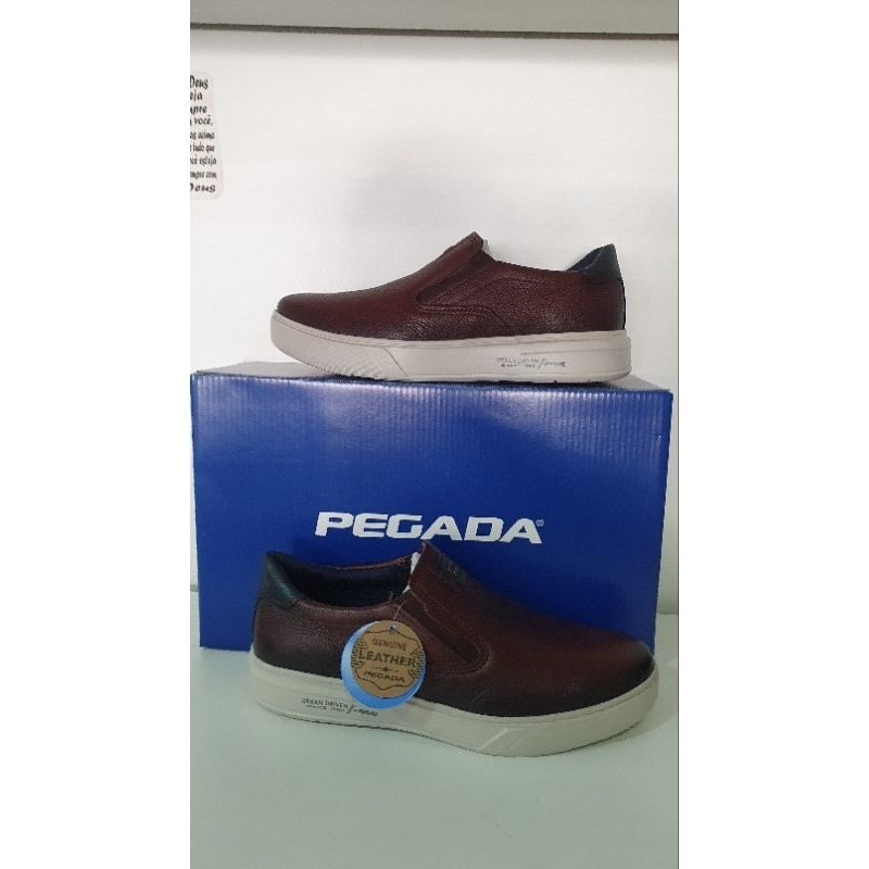 Tênis Pegada Masculino Slip On Couro Legítimo Original Sem Cadarço Calce Fácil Confortável Casual Trabalho Dia A Dia