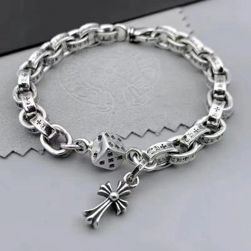 Corvo coração Retro grosso corrente cruz liga pulseira Hip Hop Retro angustiado Thai prata único dados pingente corrente