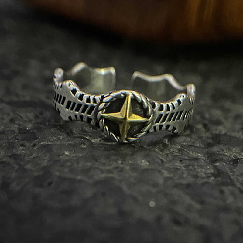 Retro estrela anel masculino na moda único estilo legal anel de dedo indicador simples angustiado Anti-Thai prata anel a
