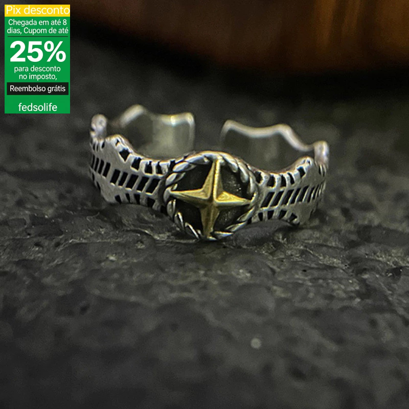 Retro estrela anel masculino na moda único estilo legal anel de dedo indicador simples angustiado Anti-Thai prata anel a